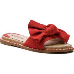 Klapki SCA'VIOLA - B-102 Red. Czerwone klapki damskie Sca'viola, z aplikacjami, ze skóry, bez obcasa, na obcasie. Za 299,00 zł.
