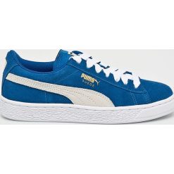 Puma - Buty dziecięce Suede Jr. Niebieskie trampki chłopięce Puma, bez wzorów, ze skóry, sportowe, z okrągłym noskiem, na sznurówki. Za 249,90 zł.