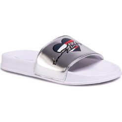 Klapki TOMMY HILFIGER - Heart Print Pool Slide T3A0-30677-0632 D Silver 904. Szare klapki damskie TOMMY HILFIGER, bez wzorów, ze skóry ekologicznej, bez obcasa. Za 169,00 zł.