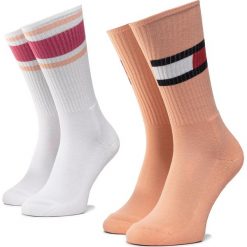 Zestaw 2 par wysokich skarpet damskich TOMMY HILFIGER - 394020001 Lady Pink 026. Pomarańczowe skarpetki damskie TOMMY HILFIGER, bez wzorów, z elastanu. Za 39,00 zł.