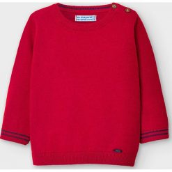 Mayoral - Sweter dziecięcy 74-98 cm. Czerwone swetry chłopięce Mayoral, bez wzorów, z bawełny, z okrągłym kołnierzem. Za 87,90 zł.