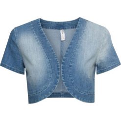 Bolerko dżinsowe bonprix niebieski "bleached”. Niebieskie bolerka i narzutki damskie bonprix, z haftami, bez rękawów. Za 109,99 zł.
