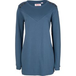 Długa bluza z ćwiekami bonprix indygo. Niebieskie bluzy damskie bonprix, bez wzorów, z długim rękawem, długie, bez kaptura. Za 37,99 zł.