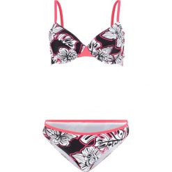Bikini na fiszbinach (2 części) bonprix czarno-biało-różowy. Czarne stroje kąpielowe damskie bonprix, z nadrukiem. Za 59,99 zł.