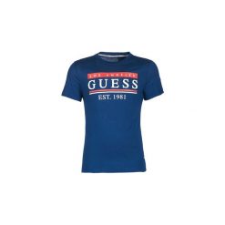 T-shirty z krótkim rękawem Guess 82 STRIPES. Niebieskie t-shirty męskie Guess, s, z aplikacjami, bez kołnierzyka, krótkie. Za 159,00 zł.