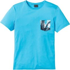 T-shirt z drukowaną kieszonką Slim Fit bonprix turkusowy. Niebieskie koszulki męskie bonprix, s, bez wzorów, z okrągłym kołnierzem, bez rękawów. Za 34,99 zł.