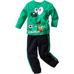 Koszulka z długim rękawem + spodnie dresowe (2 części) bonprix szmaragdowo-czarny. Zielone t-shirty chłopięce z nadrukiem marki bonprix, z dresówki. Za 59,99 zł.