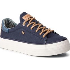 Tenisówki WRANGLER - Java WL91550A Dk.Navy 017. Niebieskie półbuty damskie Wrangler, bez wzorów, z gumy, bez zapięcia. W wyprzedaży za 169,00 zł.