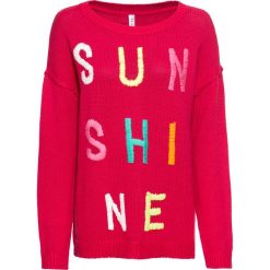 Sweter dzianinowy bonprix czerwień granatu wzorzysty. Czerwone swetry damskie bonprix, bez wzorów, z dzianiny, bez rękawów, bez kaptura. Za 44,99 zł.