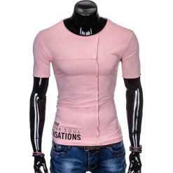 T-shirty męskie: T-SHIRT MĘSKI Z NADRUKIEM S979 - PUDROWY RÓŻ