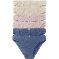 Figi (6 par) bonprix beżowy + jasnoróżowy + indygo. Brązowe majtki damskie bonprix, z koronki. Za 41,94 zł.