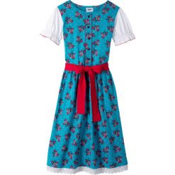 Sukienka w ludowym stylu bonprix turkusowo-różowy. Niebieskie sukienki dziewczęce bonprix, z nadrukiem, z koronki, bez rękawów, plisowane. Za 49,99 zł.