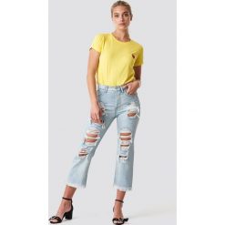MANGO Jeansy Bella - Blue. Niebieskie proste jeansy damskie marki Mango, z jeansu, z podwyższonym stanem. W wyprzedaży za 80,97 zł.