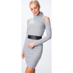 Sukienka z golfemi i pasem jasnoszara 6476. Szare sukienki marki Fasardi, xl. Za 44,00 zł.
