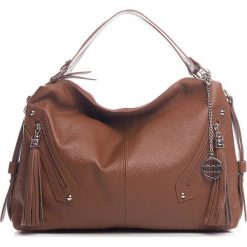 Skórzana torebka w kolorze brązowym - 40 x 35 x 10 cm. Pomarańczowe torby damskie na zakupy Best of Italian Bags, w paski, ze skóry. W wyprzedaży za 278,95 zł.