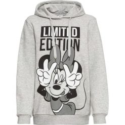 Bluza z kapturem i nadrukiem Myszki Minnie bonprix szary melanż. Szare bluzy damskie bonprix, z nadrukiem, z dzianiny, bez rękawów, z kapturem. Za 119,99 zł.