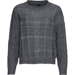 Sweter dzianinowy bonprix antracytowy melanż. Szare swetry damskie bonprix, bez wzorów, z dzianiny, eleganckie, bez rękawów, bez kaptura. Za 99,99 zł.