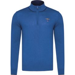Sweter AERONAUTICA MILITARE. Niebieskie swetry męskie Aeronautica Militare, na lato, bez wzorów, z wełny, ze stójką, bez kaptura. Za 780,00 zł.