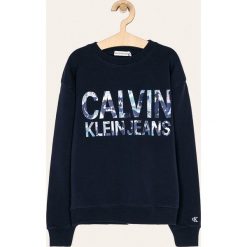 Calvin Klein Jeans - Bluza dziecięca 140-176 cm. Niebieskie bluzy dziewczęce Calvin Klein Jeans, z aplikacjami, z elastanu, bez rękawów, bez kaptura. Za 299,90 zł.