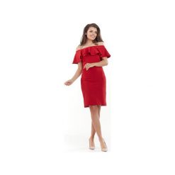 Sukienka mini B221. Niebieskie sukienki damskie Awama, xl, bez wzorów, z bawełny, bez kołnierzyka, bez rękawów, mini. Za 129,00 zł.