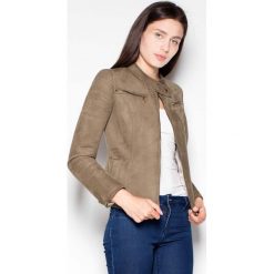 Oliwkowa Krótka Kurtka Damska z Niską Stójką. Zielone płaszcze damskie Venaton, s, bez wzorów, z elastanu, krótkie. Za 151,90 zł.