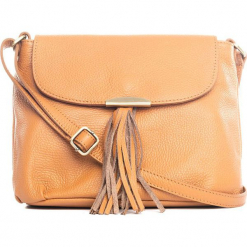 Skórzana torebka w kolorze brązowym - 27 x 22 x 10 cm. Brązowe torebki klasyczne damskie Mia Tomazzi, z aplikacjami, z materiału. W wyprzedaży za 227,95 zł.