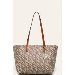 DKNY - Torebka R74AJ014. Brązowe torby damskie na zakupy DKNY, w paski, ze skóry ekologicznej, na ramię, bez dodatków. Za 799,90 zł.