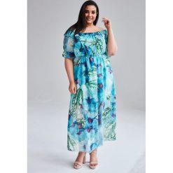 Turkusowa sukienka Alie maxi duże rozmiary OVERSIZE PLUS SIZE WIOSNA. Niebieskie sukienki damskie Moda Size Plus Iwanek, na co dzień, na lato, s, bez wzorów, z elastanu, z falbankami, plus size, bez rękawów, maxi, rozkloszowane. Za 269,00 zł.