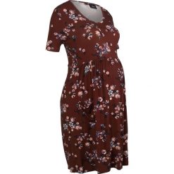 Sukienka ciążowa shirtowa bonprix czerwony kasztanowy w kwiaty. Czerwone sukienki damskie bonprix, w kwiaty, z okrągłym kołnierzem, moda ciążowa. Za 59,99 zł.