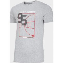 T-shirt męski TSM018 - chłodny jasny szary melanż. Szare koszulki męskie 4f, m, bez wzorów, z bawełny, bez kołnierzyka. W wyprzedaży za 34,99 zł.