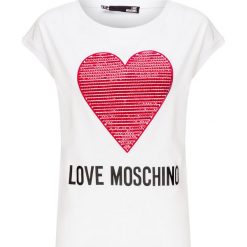 T-shirt LOVE MOSCHINO. Białe bluzki damskie Love Moschino, z nadrukiem, z bawełny, z okrągłym kołnierzem, bez rękawów. W wyprzedaży za 334,00 zł.