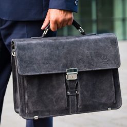 Skórzana teczka męska do ręki i na ramię PAOLO PERUZZI szara - Szary. Szare aktówki męskie bez wzorów, ze skóry, eleganckie. Za 367,99 zł.