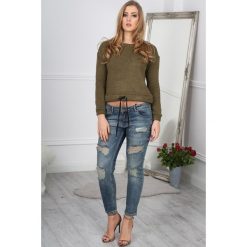 Khaki Swetrowa Bluza BB20650. Brązowe bluzy damskie Fasardi, s, bez wzorów, bez rękawów, bez kaptura. Za 29,00 zł.
