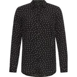 Bluzka z krepy bonprix czarno-biel wełny w kwiaty. Czarne koszulki damskie bonprix, w kwiaty, z wełny, eleganckie, bez kołnierzyka, bez rękawów. Za 37,99 zł.