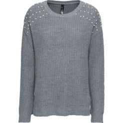 Sweter z perełkami bonprix szary melanż. Szare swetry damskie marki bonprix, bez wzorów, bez rękawów, bez kaptura. Za 79,99 zł.