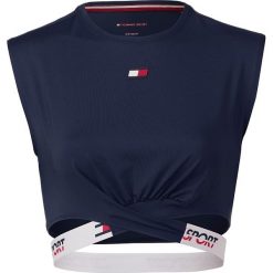 Top sportowy w kolorze granatowym. Niebieskie topy damskie Odzież sportowa, l, z nadrukiem, z materiału, bez rękawów. W wyprzedaży za 109,95 zł.