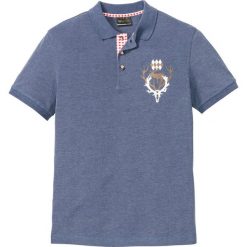 Shirt polo w ludowym stylu bonprix indygo melanż. Niebieskie koszulki męskie bonprix, s, z nadrukiem, bez rękawów. Za 54,99 zł.