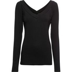 Shirt z długim rękawem bonprix czarny. Czarne koszulki damskie bonprix, bez wzorów, z dekoltem w serek, z długim rękawem. Za 59,99 zł.