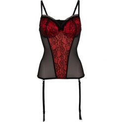 Gorset bonprix czarno-czerwony. Czerwone body damskie marki bonprix, w koronkowe wzory, z koronki. Za 79,99 zł.