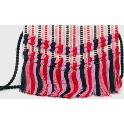 Pieces - Torebka. Różowe listonoszki damskie Pieces, w paski, z bawełny, na ramię, małe, z nadrukiem, bez dodatków. W wyprzedaży za 59,90 zł.