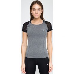 Koszulka treningowa damska TSDF301 - szary melanż. Szare t-shirty damskie 4f, bez wzorów, z poliesteru, bez kołnierzyka, bez rękawów. W wyprzedaży za 49,99 zł.