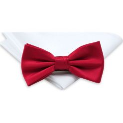 Czerwona Mucha Gładka, Jednokolorowa + Biała Poszetka - Chattier, Męska MUCH0182. Czerwone muszki męskie Chattier, w paski, eleganckie. Za 44,00 zł.