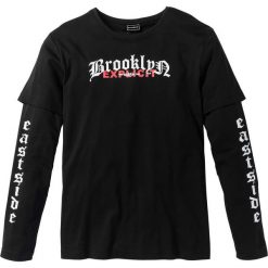 Shirt 2 w 1 z długim rękawem Regular Fit bonprix czarny. Czarne koszulki męskie bonprix, s, z nadrukiem, bez kołnierzyka, z długim rękawem, długie. Za 54,99 zł.