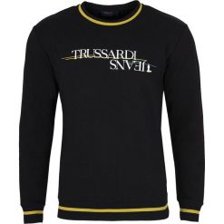 Bluza Trussardi Jeans. Czarne bluzy męskie Trussardi Jeans, m, bez wzorów, z jeansu, z włoskim kołnierzykiem, bez rękawów, bez kaptura. Za 399,00 zł.