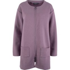 Bluza rozpinana w strukturalny wzór w poziomy prążek bonprix matowy lawendowy. Fioletowe bluzy damskie bonprix, bez wzorów, bez rękawów, bez kaptura. Za 99,99 zł.