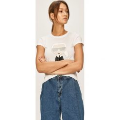 Karl Lagerfeld - T-shirt. Białe bluzki damskie KARL LAGERFELD, s, z nadrukiem, z bawełny, z okrągłym kołnierzem. W wyprzedaży za 299,90 zł.