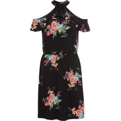 Sukienka cold-shoulder bonprix czarny w kwiaty. Czarne sukienki damskie bonprix, na lato, w kwiaty, bez kołnierzyka, bez rękawów. Za 64,99 zł.