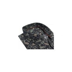 Czarna koszula we florystyczny wzór/ liście Mmer A027. Czarne koszule męskie Mmer - Koszule męskie, m, bez wzorów, z elastanu, eleganckie, bez kołnierzyka, z długim rękawem. Za 148,50 zł.