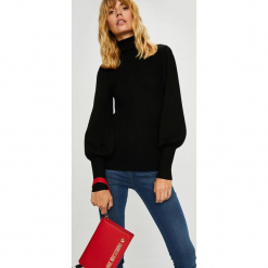Guess Jeans - Sweter. Szare golfy damskie Guess Jeans, l, z aplikacjami, z dzianiny, z krótkim rękawem. Za 369,90 zł.
