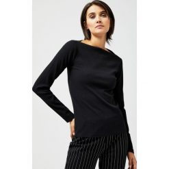 Bluzka ribbowa. Czarne bluzki damskie Moodo, xs, bez wzorów, z elastanu, bez kołnierzyka, z długim rękawem. Za 39,99 zł.